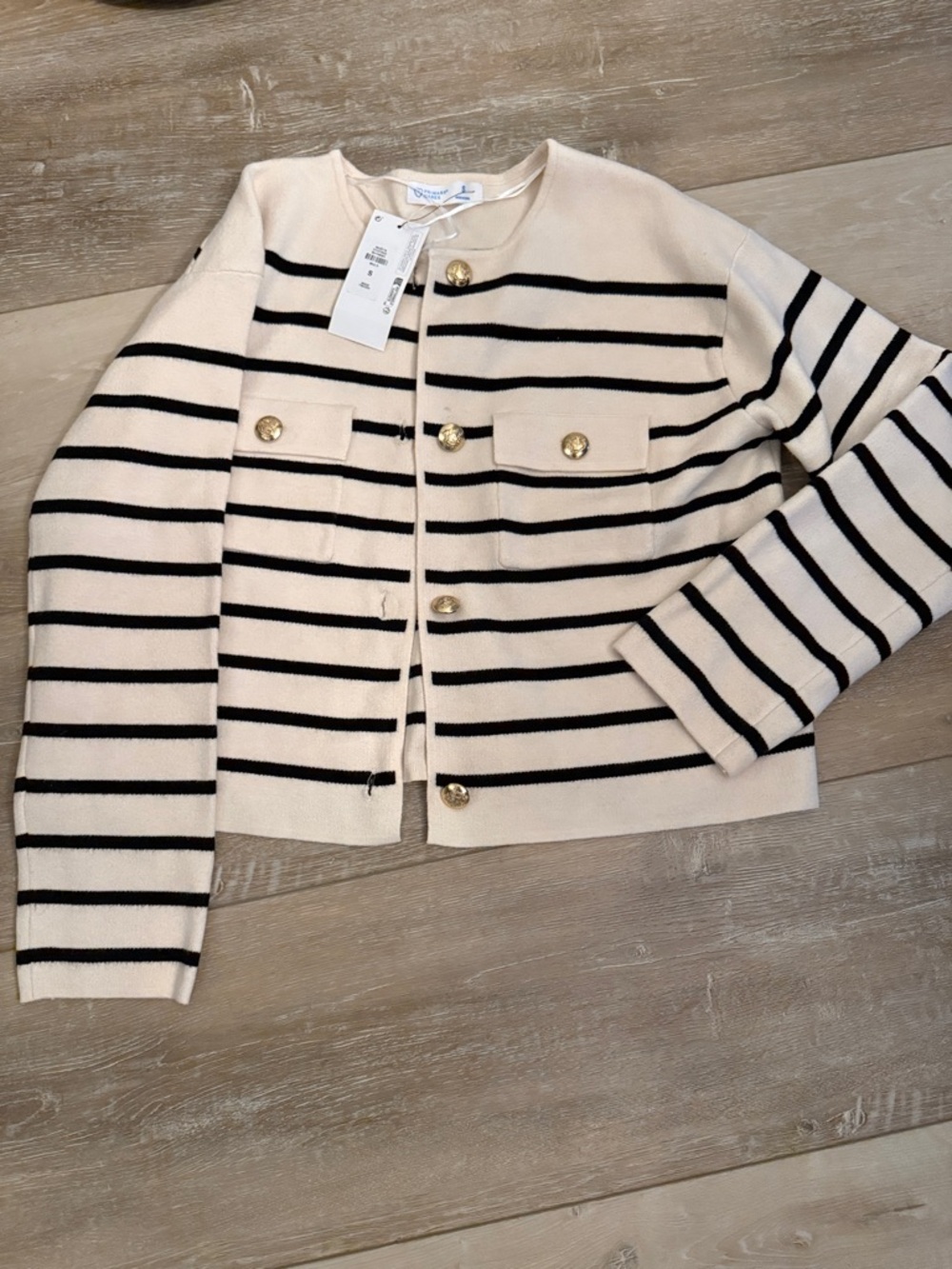 Primark Cream and Black Striped Button Cardigan